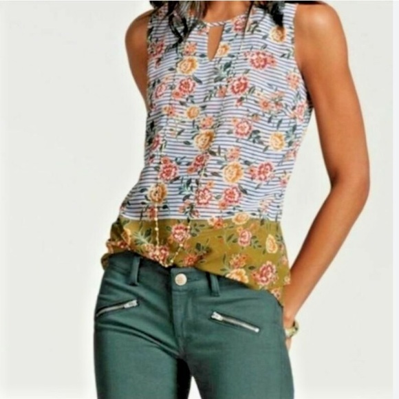 CAbi Floral Striped Bonita Sleeveless Blouse Size Small - Picture 1 of 6